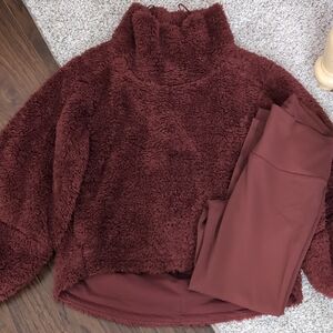 Lululemon Athletica Burgundy/Rust Cowl Neck Sweater/Leggings NWOT